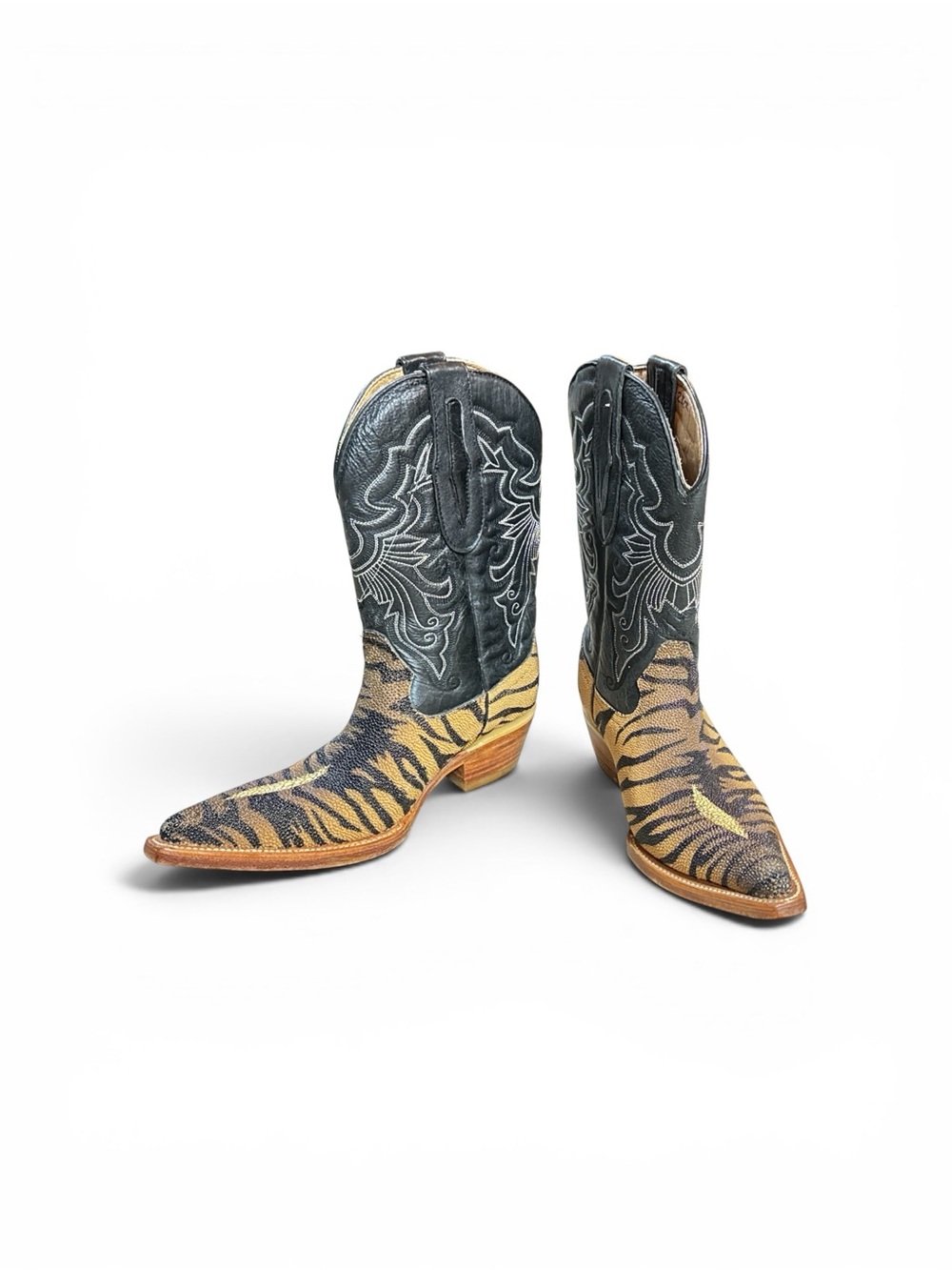 Vintage Pastizal Mexico Genuine Tiger Print Stingray Leather Western Cowboy 6.5